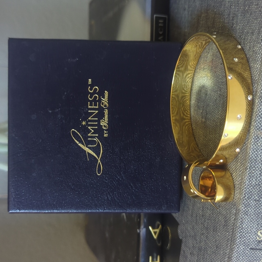 Luminess by Princess House Gold tone/ rhinestone cuff bracelet/ earrings